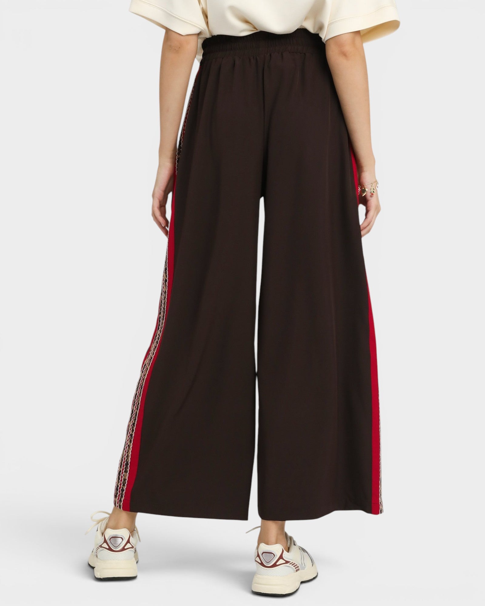 Dark Brown Side Stripe Wide Leg Pants