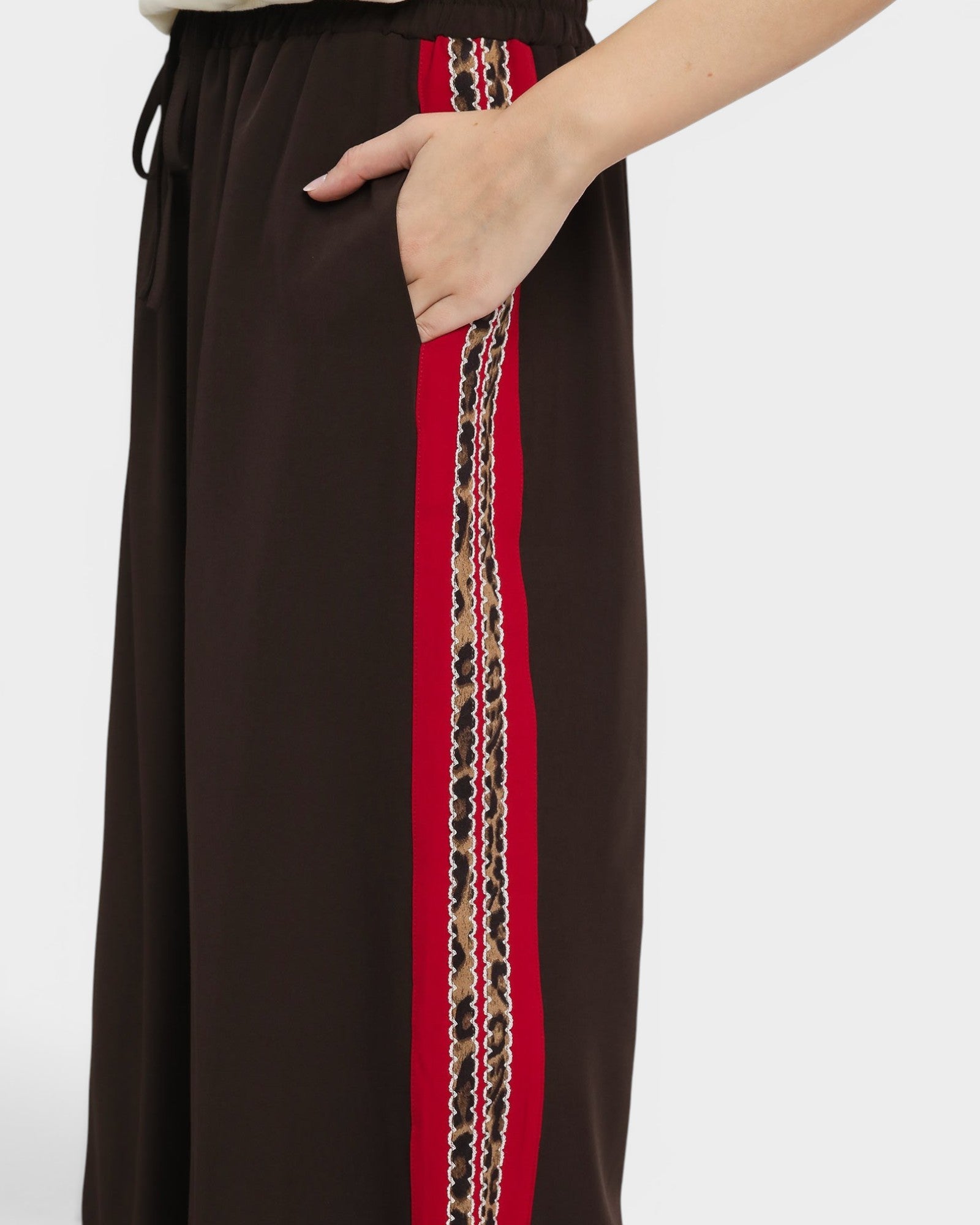 Dark Brown Side Stripe Wide Leg Pants
