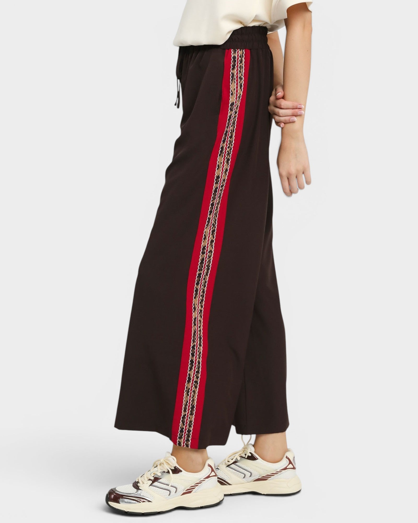 Dark Brown Side Stripe Wide Leg Pants