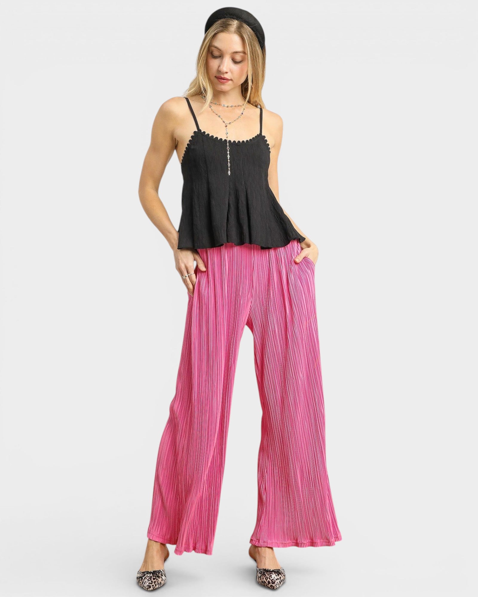 Orchid Pink Pleated Wide Leg Pants