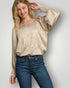 Champagne Crinkle Satin Smocked Cuff Blouse