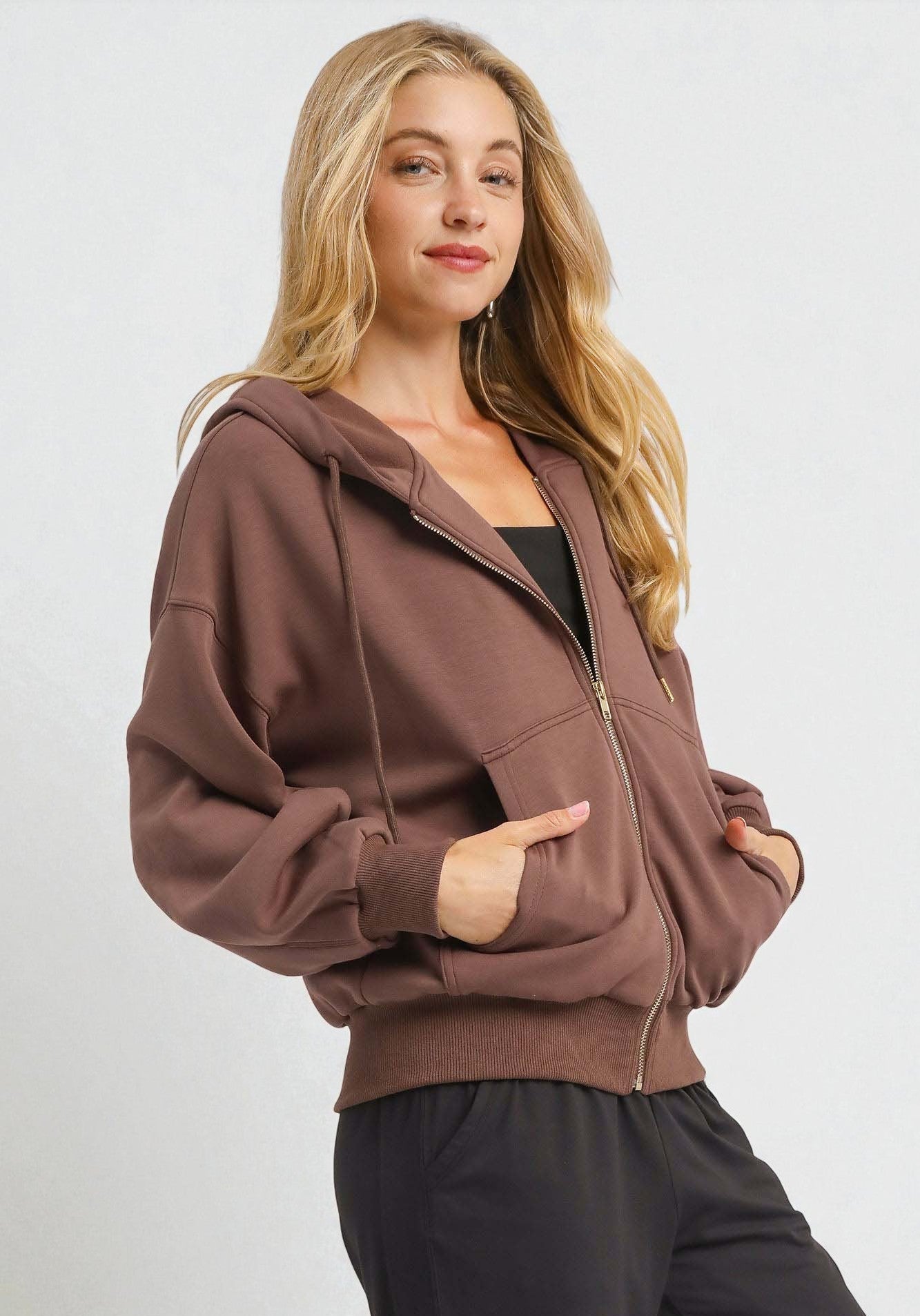 Mocha Zip Front Hoodie