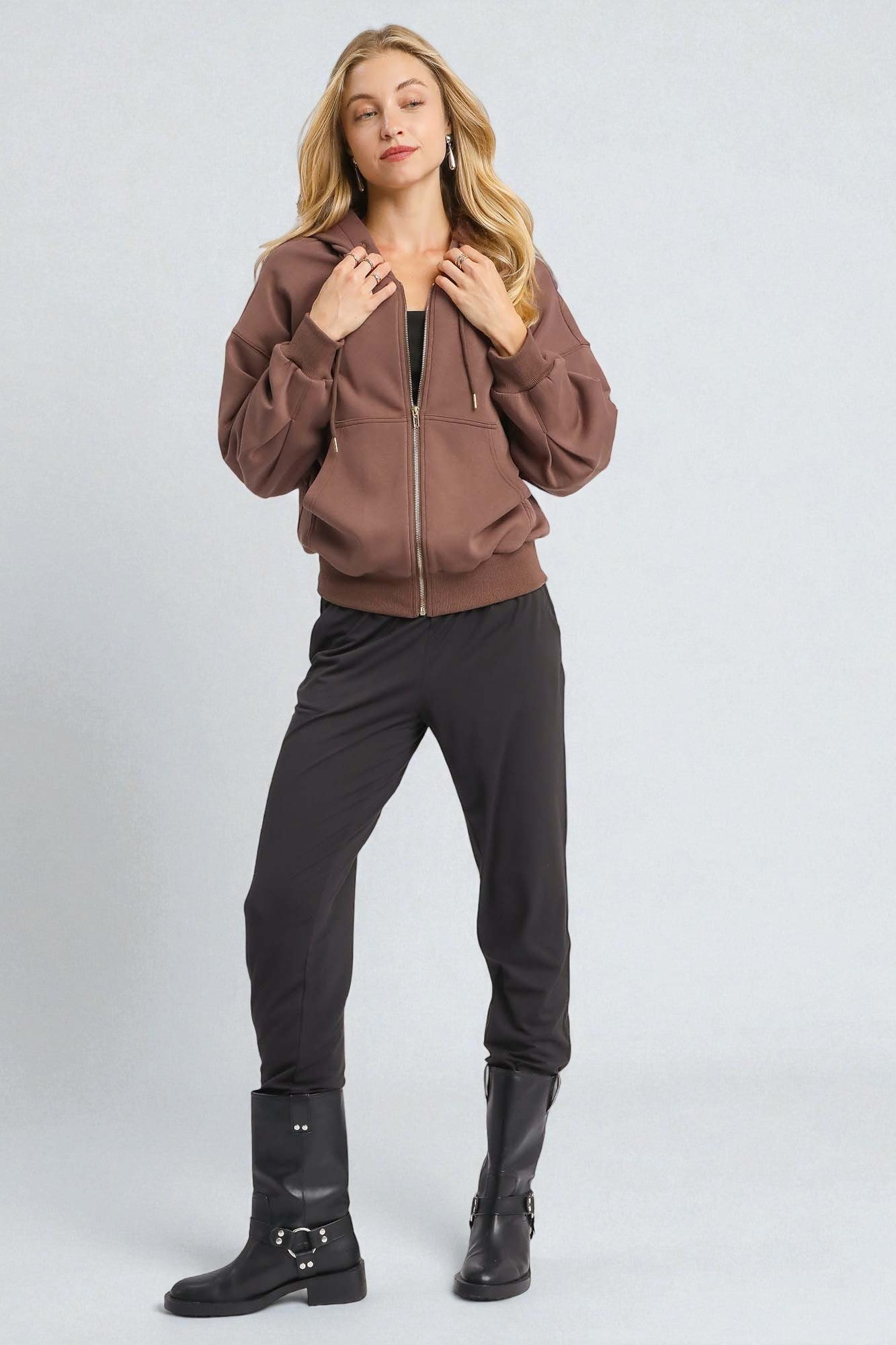Mocha Zip Front Hoodie