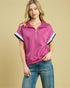 Raspberry Half-Zip Short Sleeve Pullover Top
