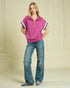 Raspberry Half-Zip Short Sleeve Pullover Top