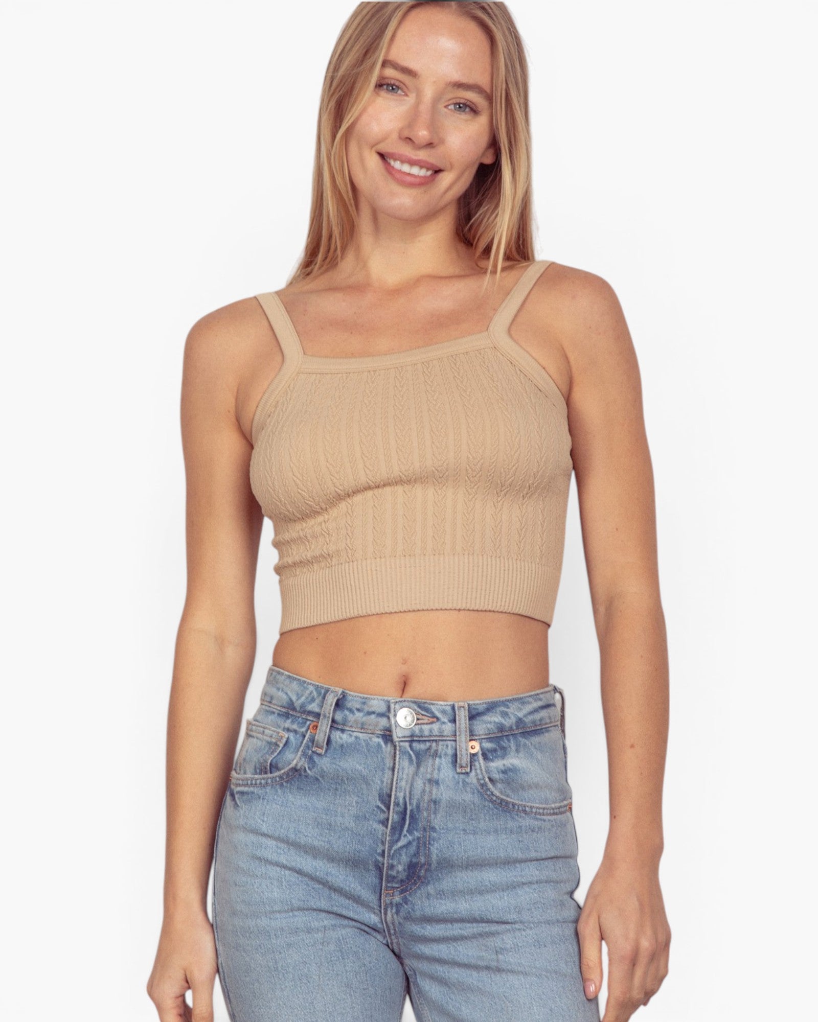 Camisole courte en tricot torsadé sans coutures couleur chair