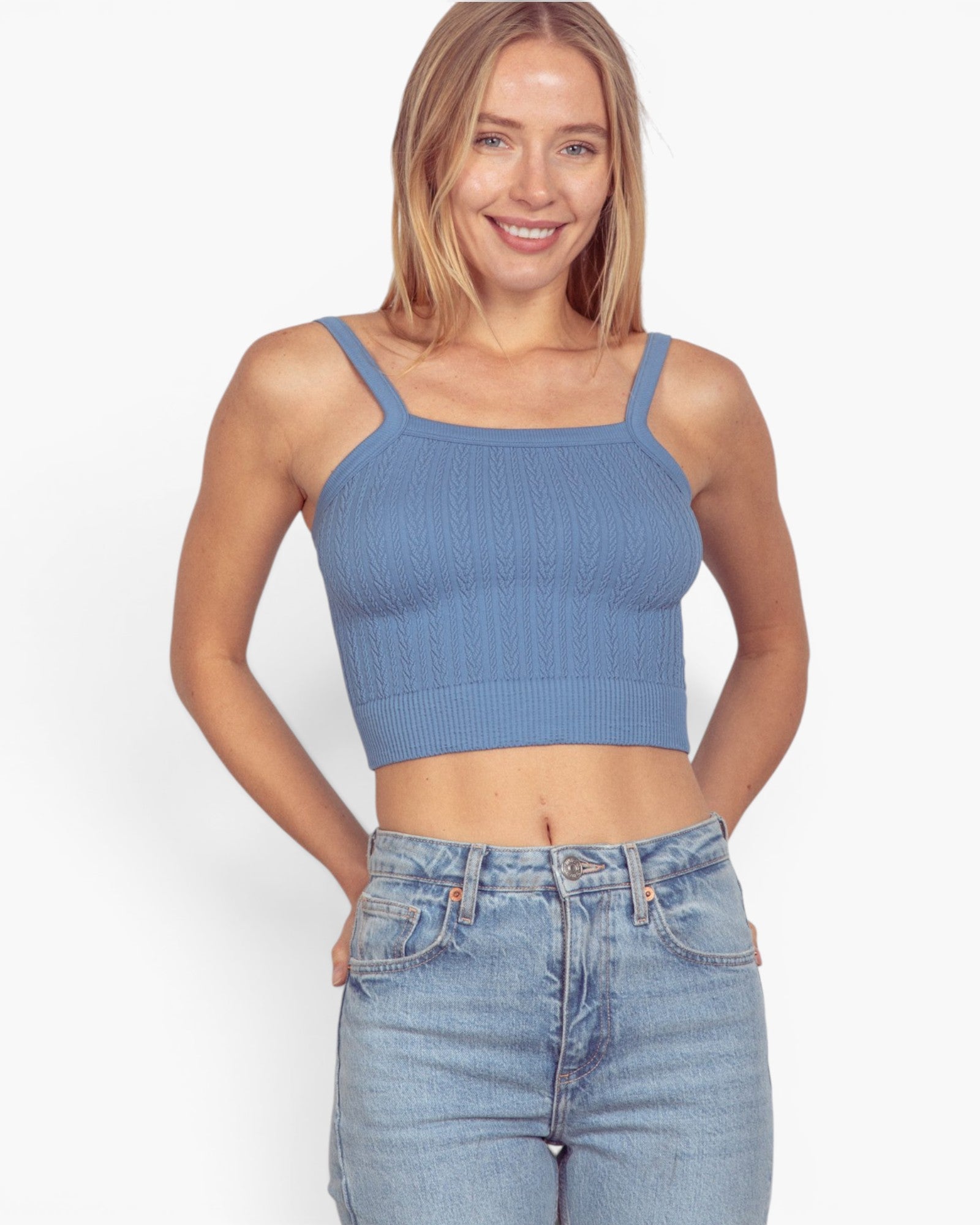Denim Blue Seamless Cable Knit Brami