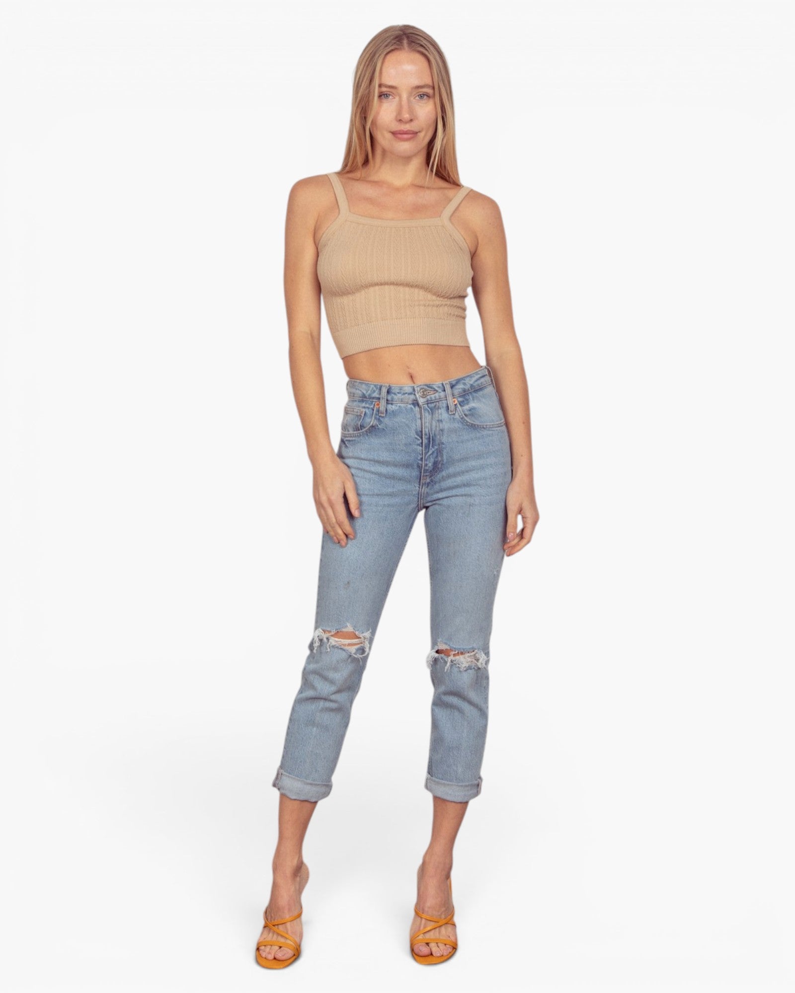 Camisole courte en tricot torsadé sans coutures couleur chair