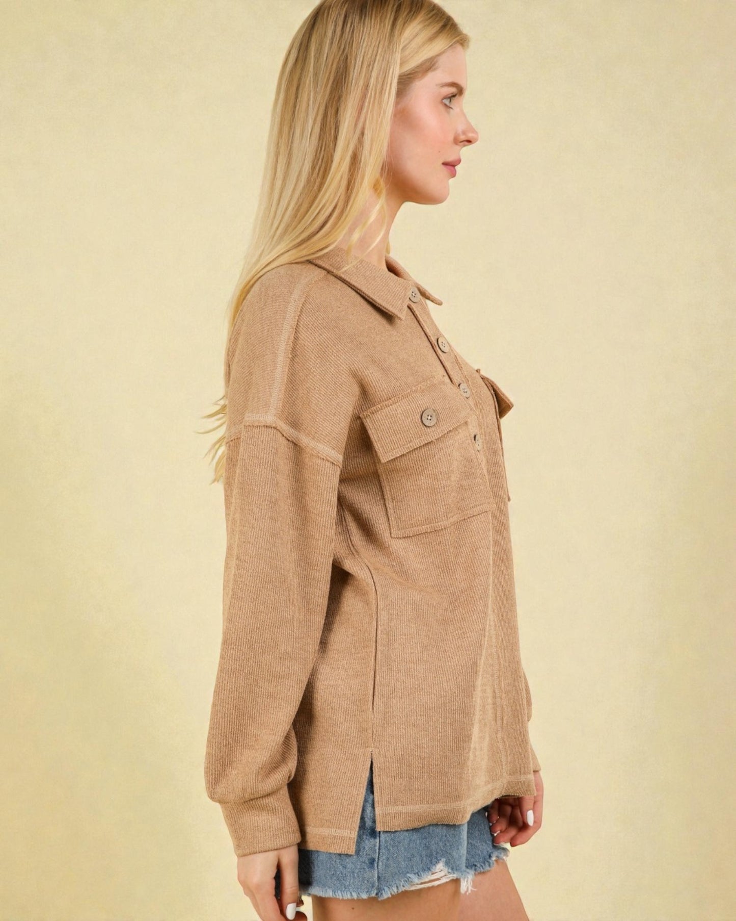 Taupe Collared Button Pullover