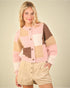 Cardigan texturé à boutons color block en blush