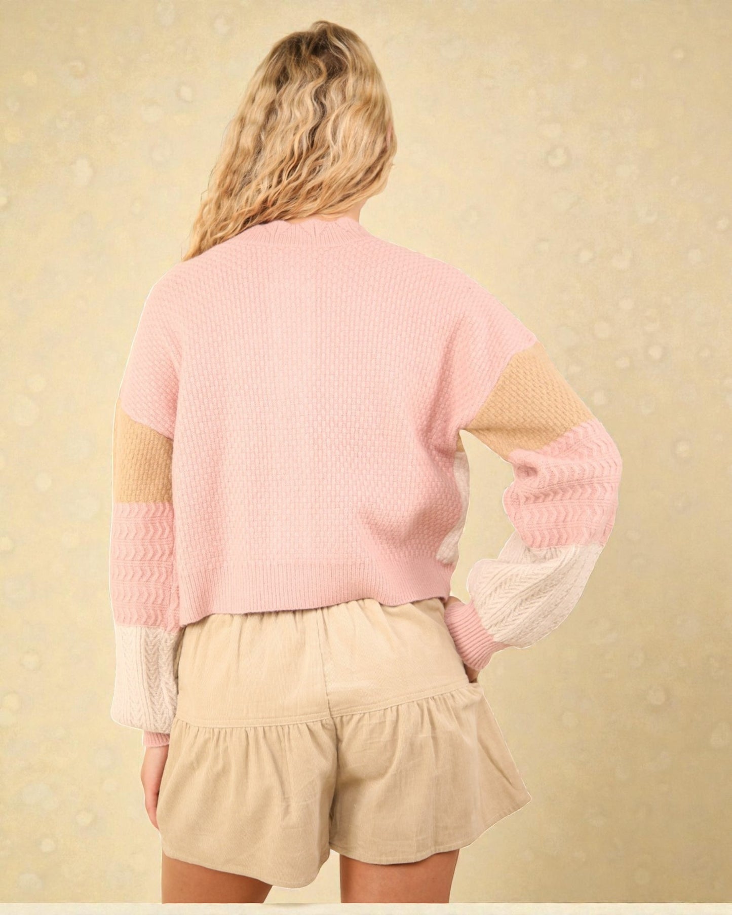 Cardigan texturé à boutons color block en blush