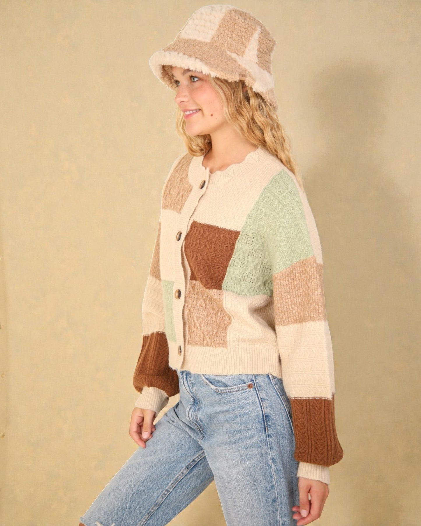 Ivory Patchwork Knit Cardigan