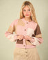 Cardigan texturé à boutons color block en blush