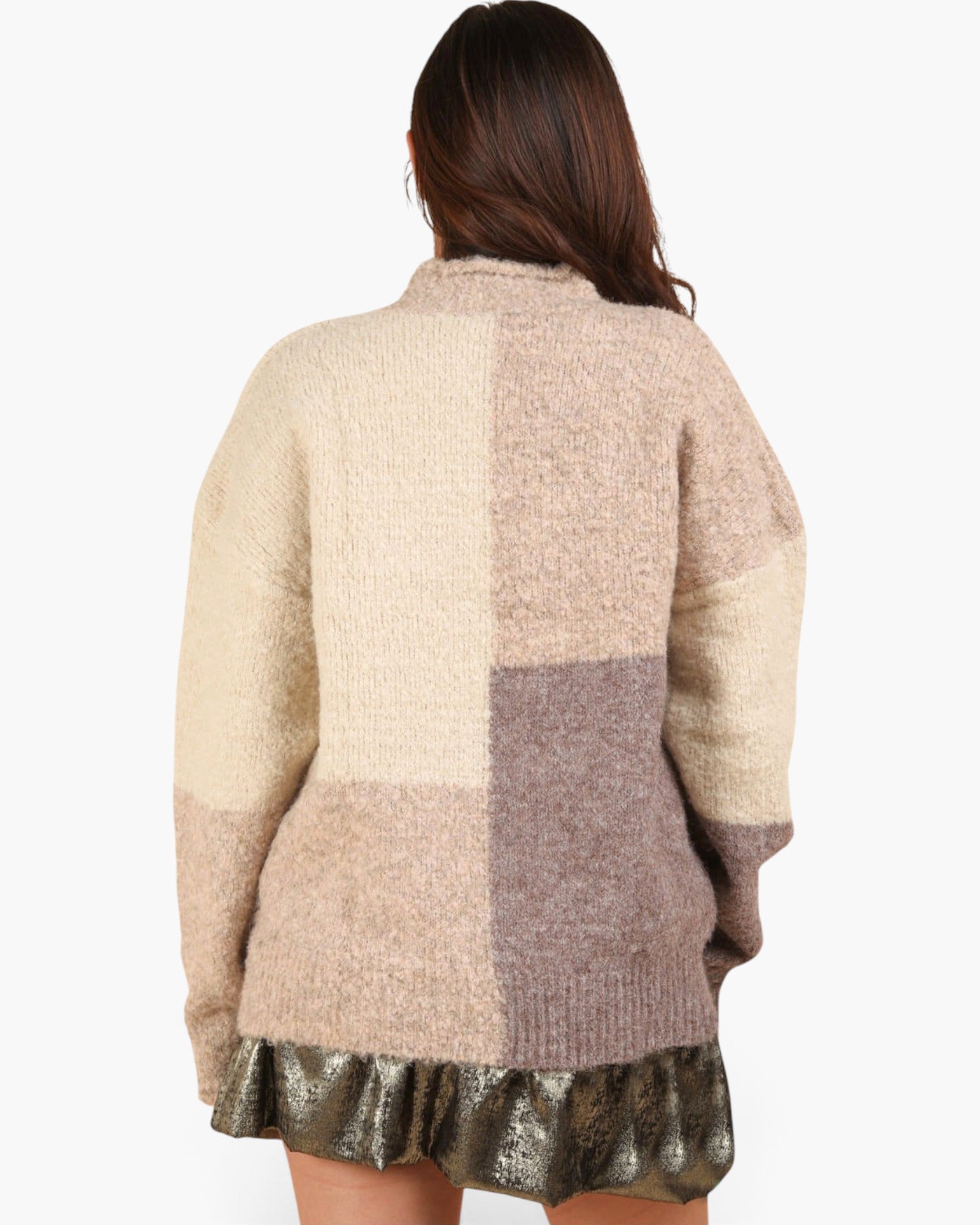 Pull à col montant et blocs de couleurs en crème 