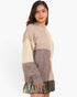 Pull à col montant et blocs de couleurs en crème 