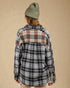 Chemise à carreaux contrastés noirs avec coutures brutes