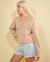 Taupe Waffle Knit V-Neck Top