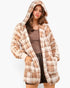 Camel Plaid Hooded Teddy Cardigan