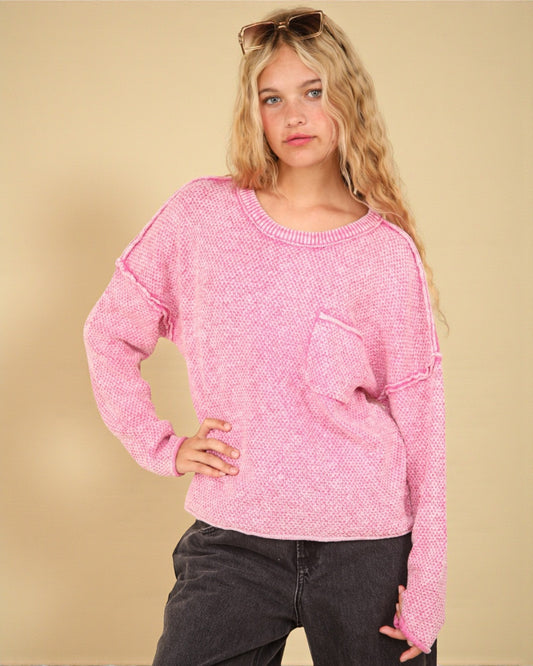 Pink Textured Pocket Pullover