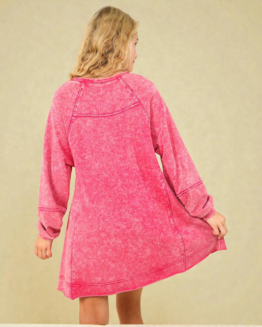 Washed Raspberry Sweatshirt Mini Dress