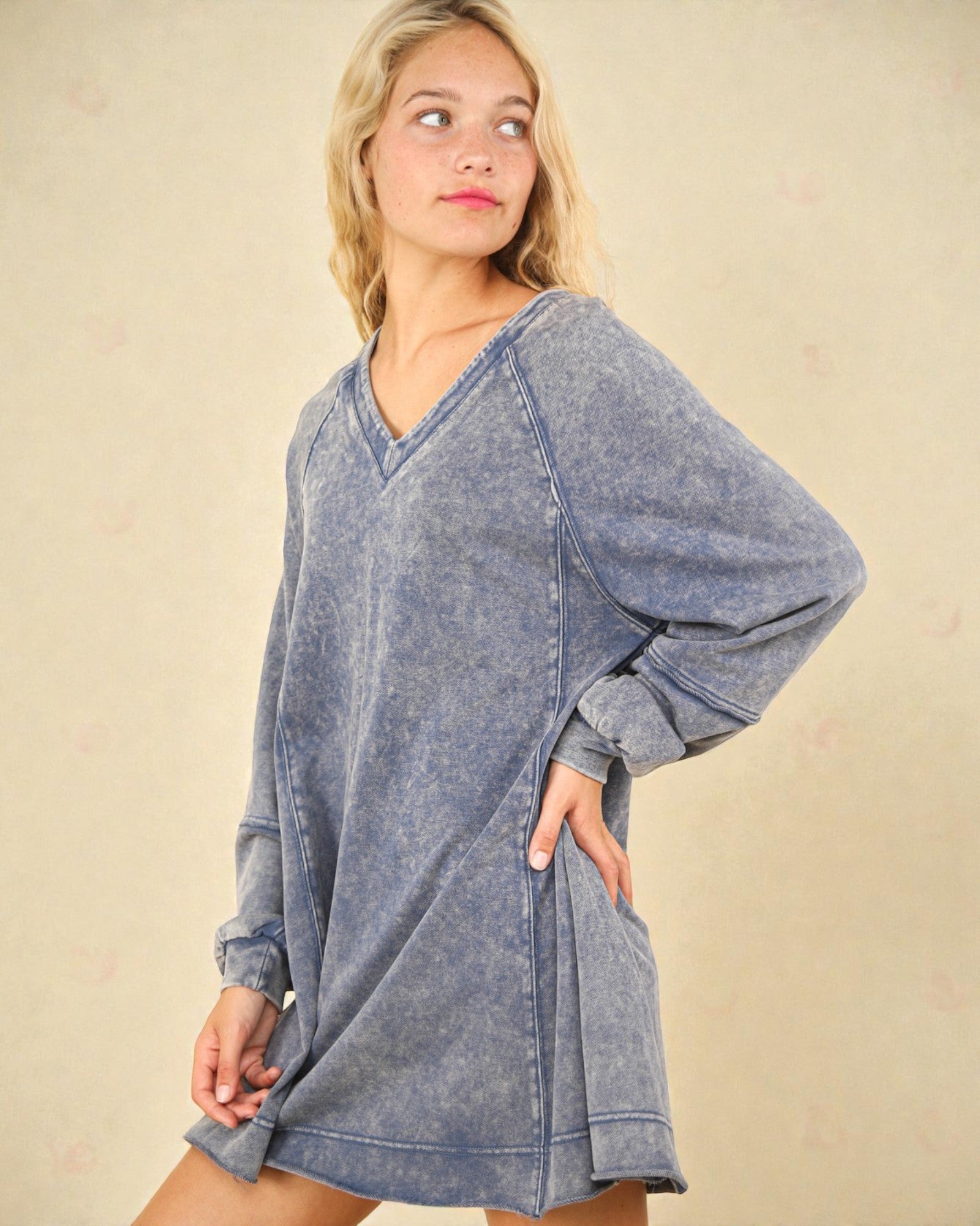 Washed Blue Sweatshirt Mini Dress