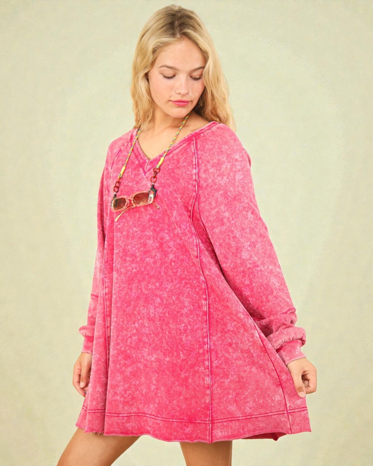 Washed Raspberry Sweatshirt Mini Dress