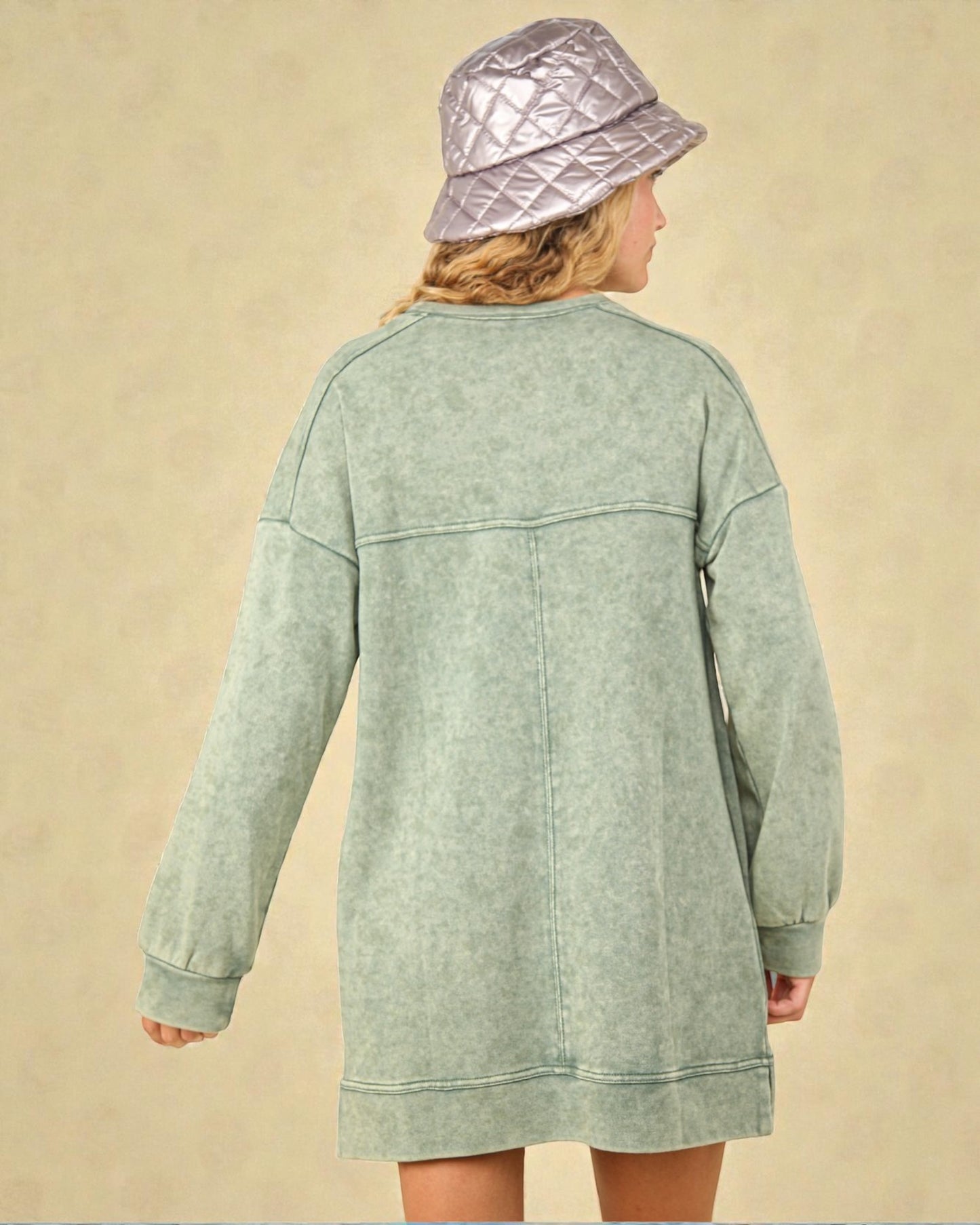 Sage Washed Sweatshirt Mini Dress
