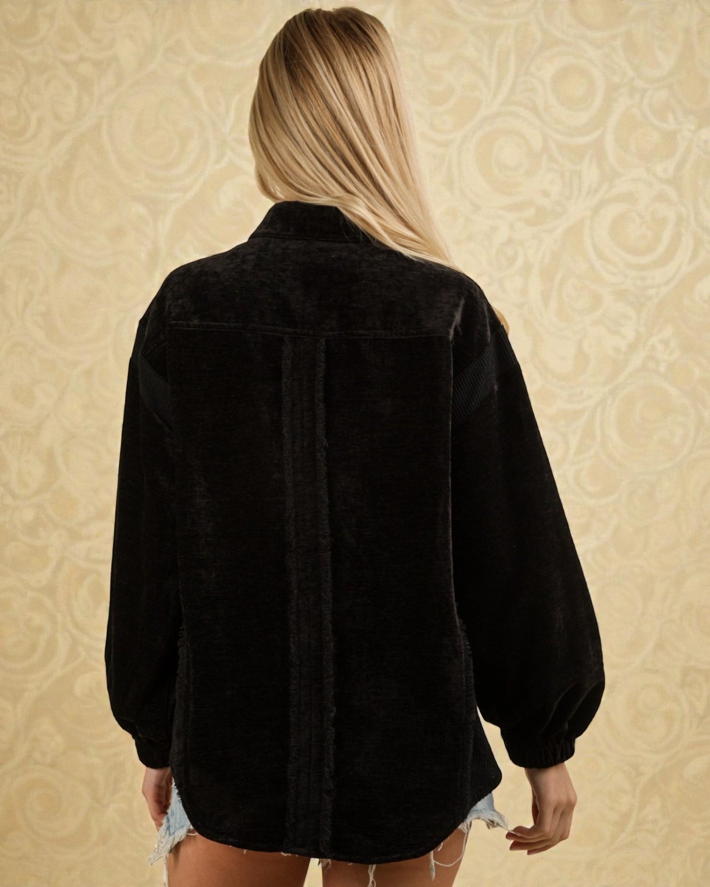 Black Corduroy Button-Up Shirt