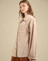 Veste boutonnée à ourlet brut en technique mixte en taupe