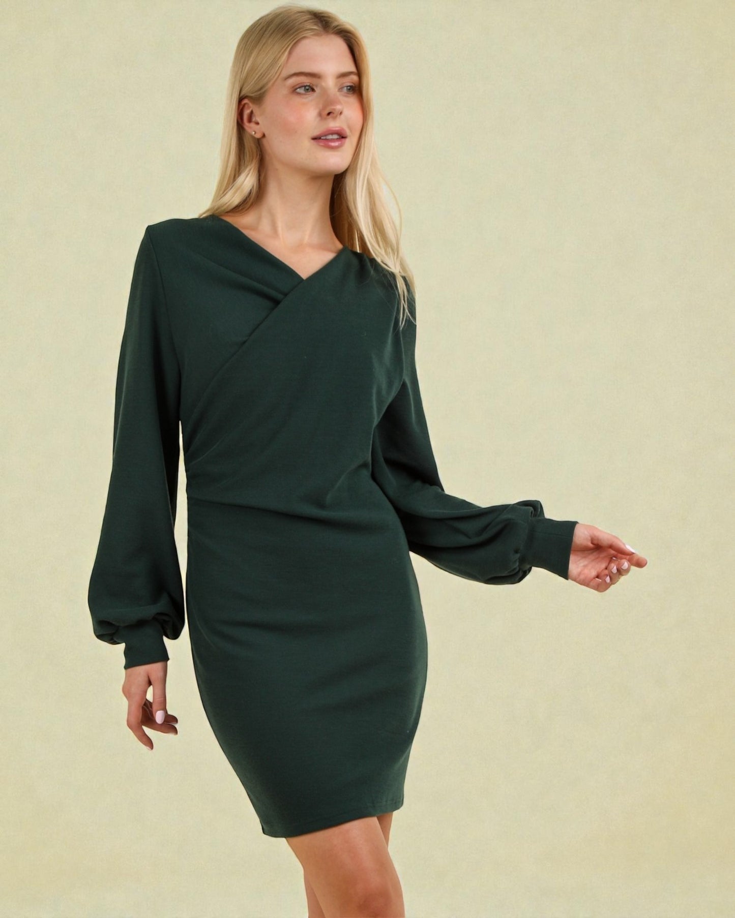 Evergreen Wrap-Front Mini Dress
