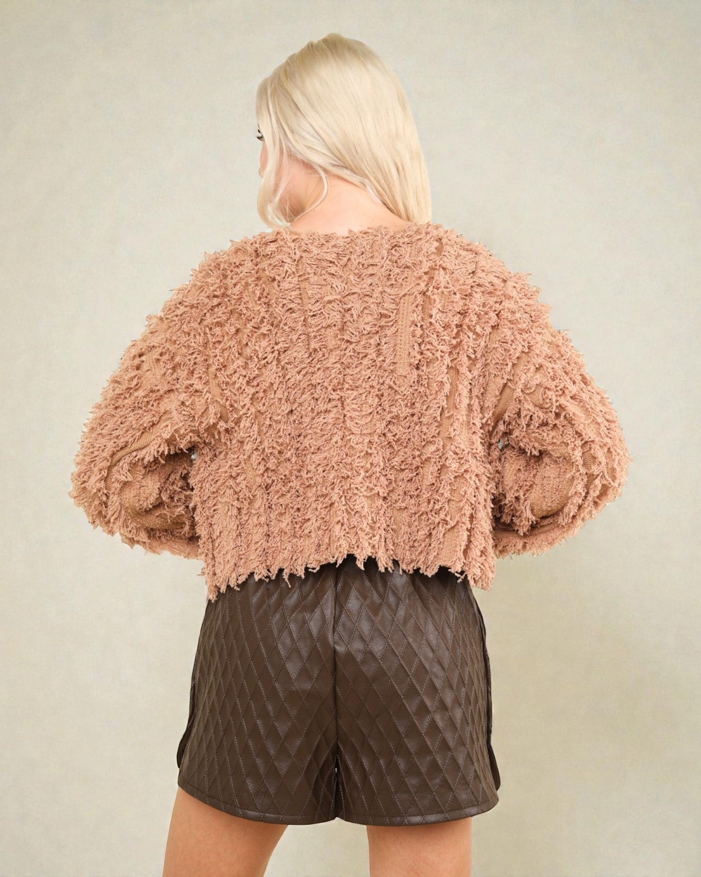Soft Blush Shag Knit Zip Cardigan