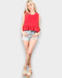 Cherry Red Side Tie Ruffle Hem Top