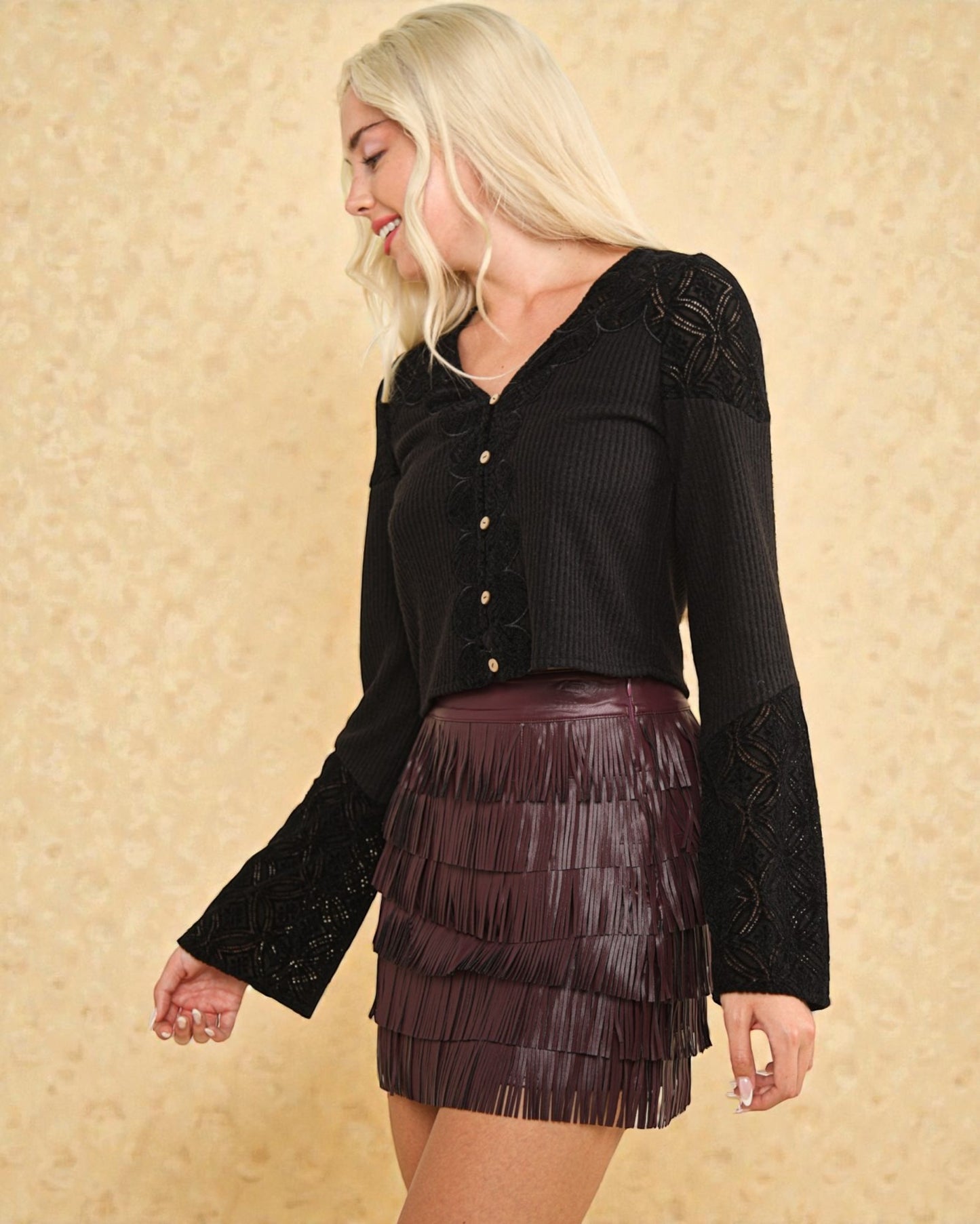 Black Lace Button Top