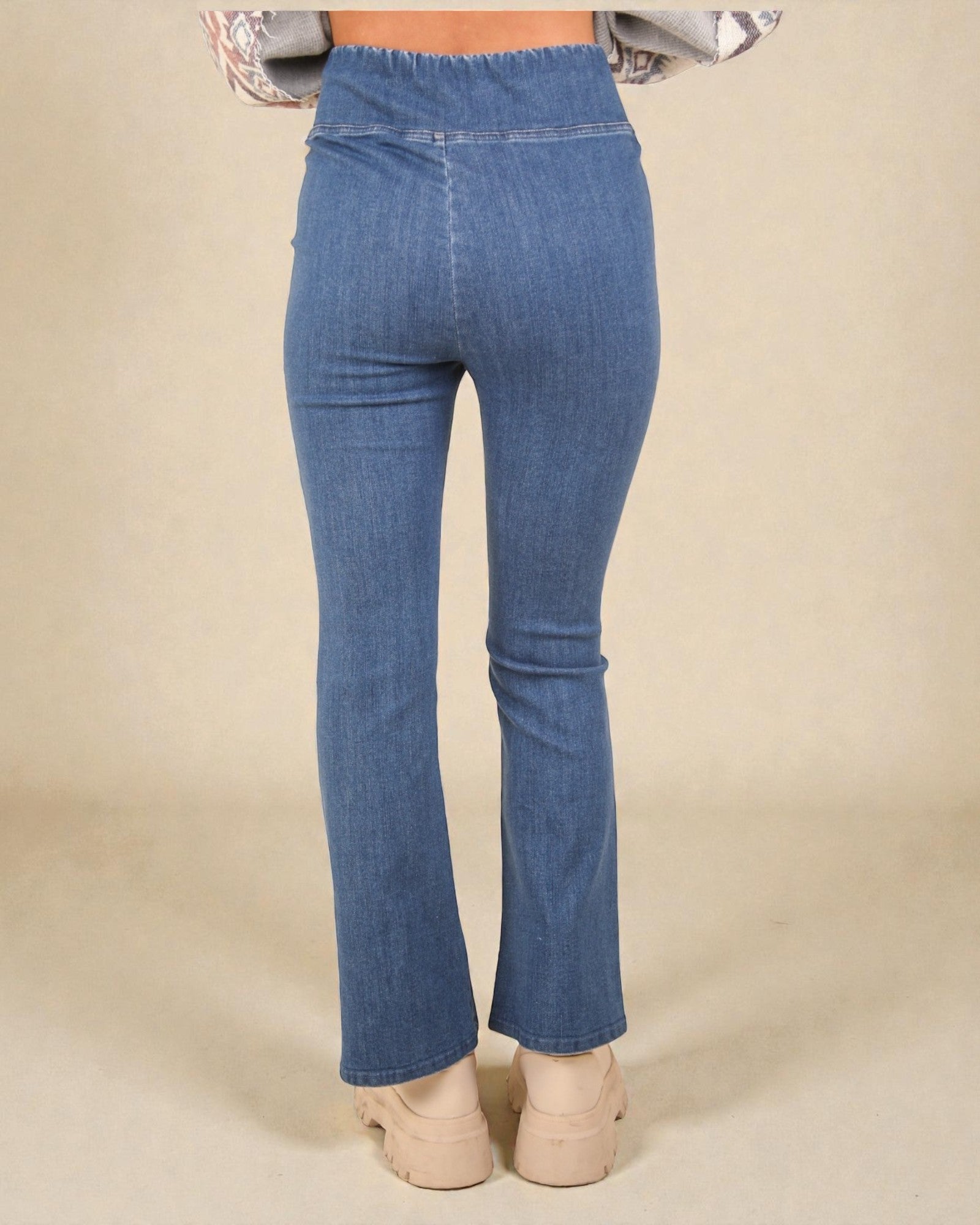 Medium Wash V-Waist Pull-On Flare Jeans