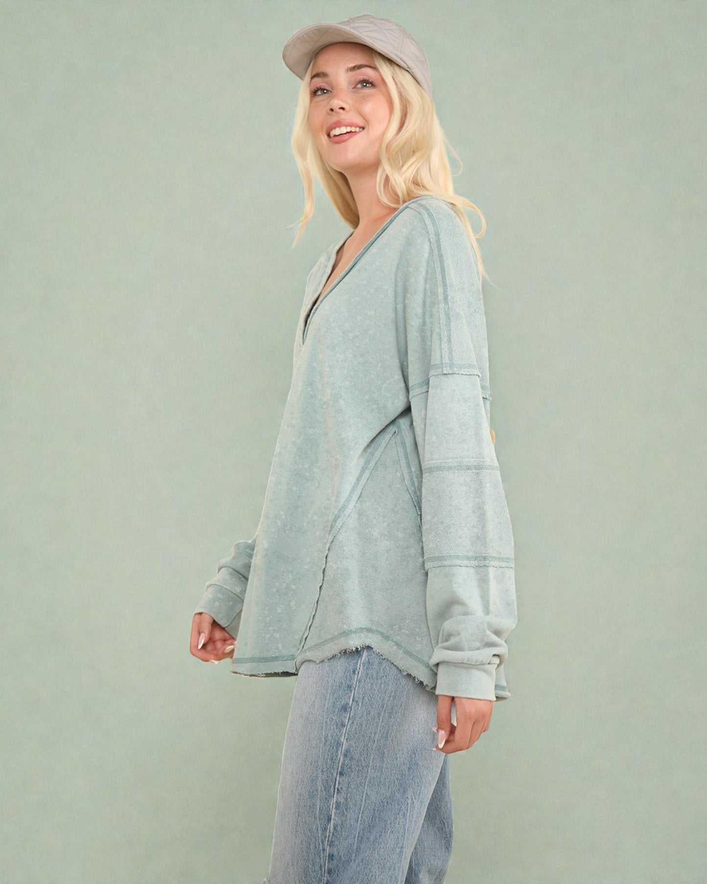 Seafoam Snap V-Neck Pullover