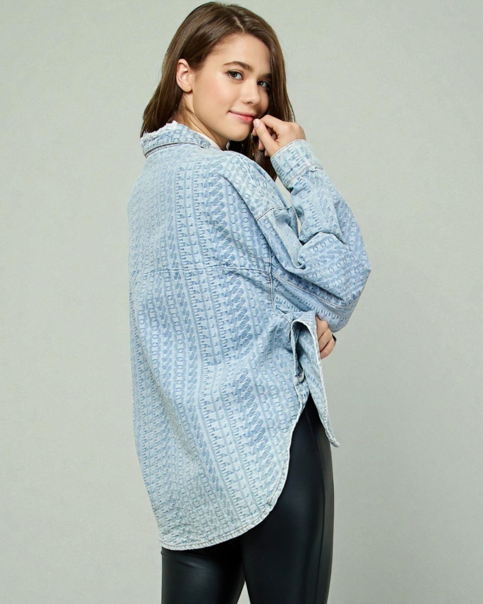 Light Wash Textured Denim Shacket