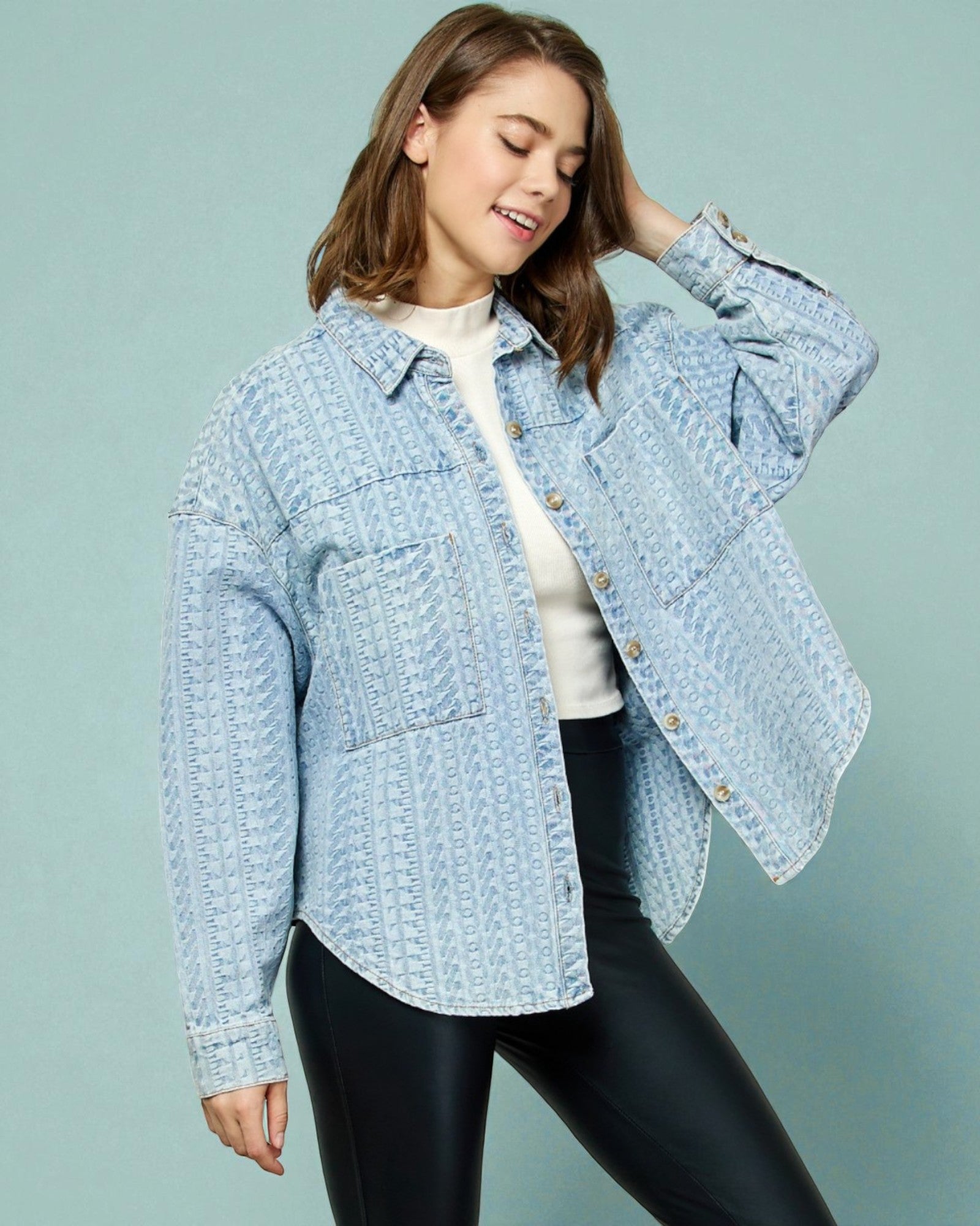 Light Wash Textured Denim Shacket