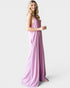 Woman wearing a pink dress on a white background