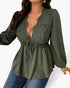 Plus Sized Lace-Panel Tie-Front Peplum Blouse