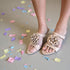 Nude Vegan Leather Floral Ruffle Heel Sandals