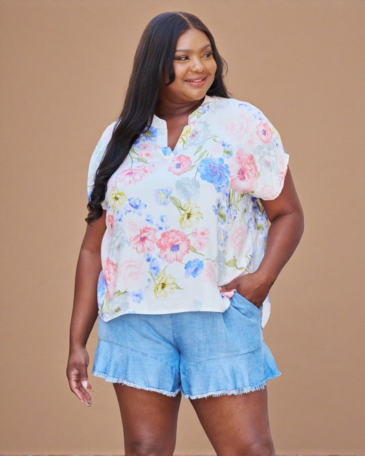 Haut imprimé floral à manches courtes