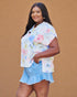 Soft Pastel Floral V-Neck Short Sleeve Top