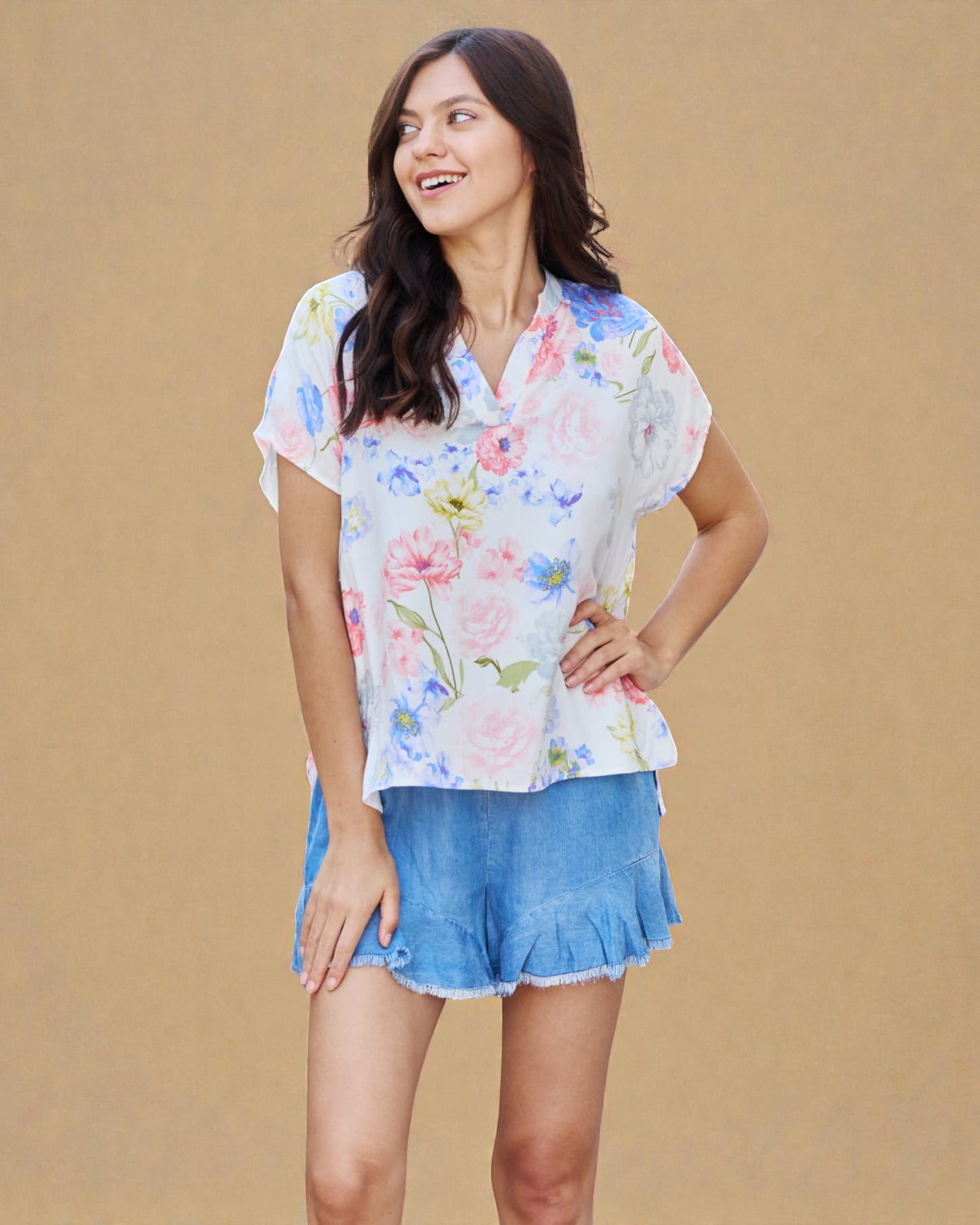 Haut imprimé floral à manches courtes