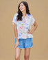 Soft Pastel Floral V-Neck Short Sleeve Top