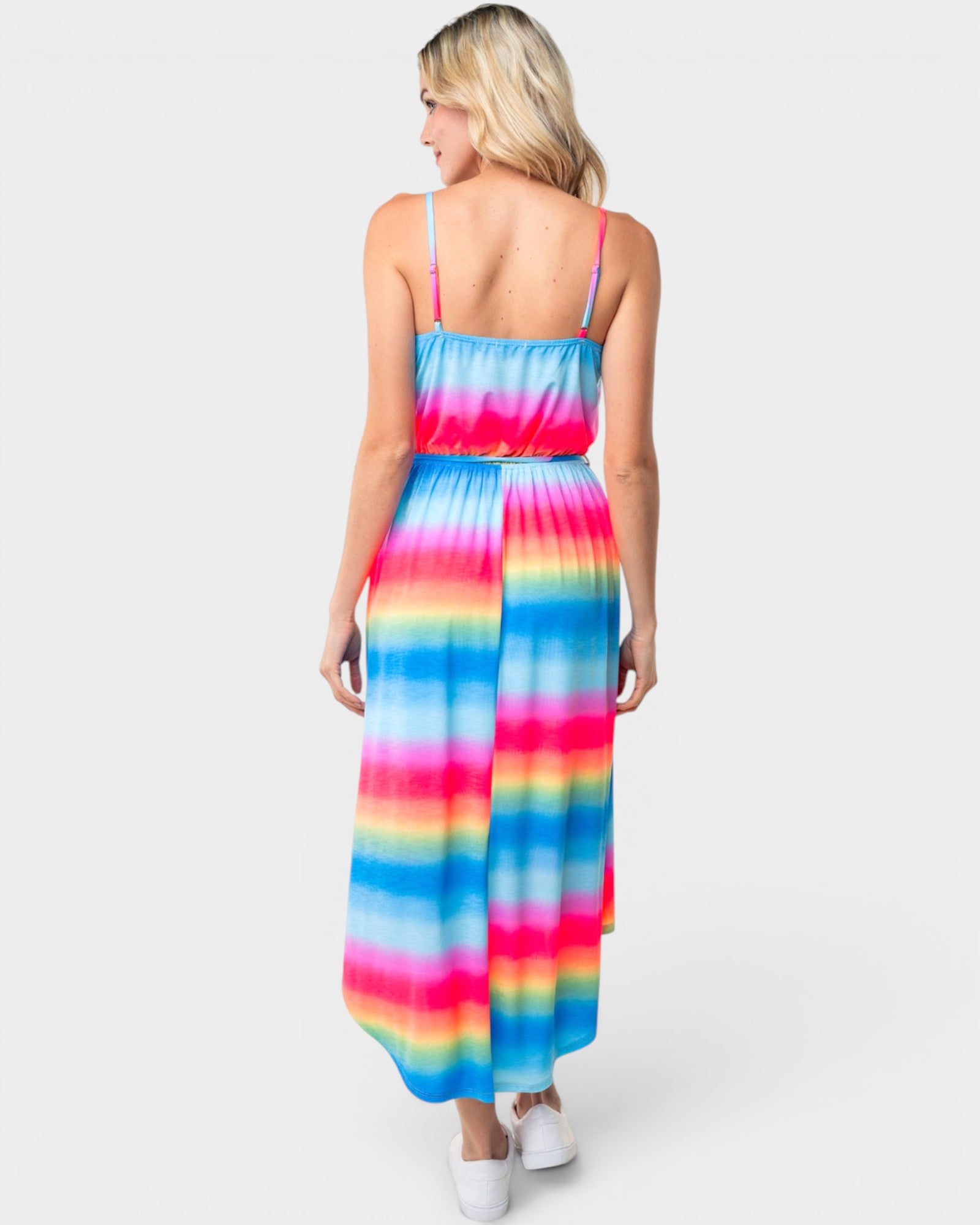 Vestido camisola midi sin mangas con rayas de arcoíris