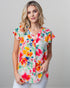 Watercolor Floral Flutter Sleeve Blouse