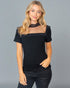 Black Lace & Pearl Mesh Yoke Top