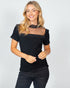 Black Lace & Pearl Mesh Yoke Top