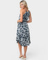 Vestido midi sin mangas con estampado floral negro fruncido y anudado
