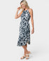 Vestido midi sin mangas con estampado floral negro fruncido y anudado
